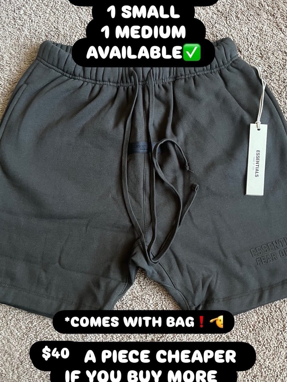 Fear of God Essentials Charcoal Drawstring Shorts